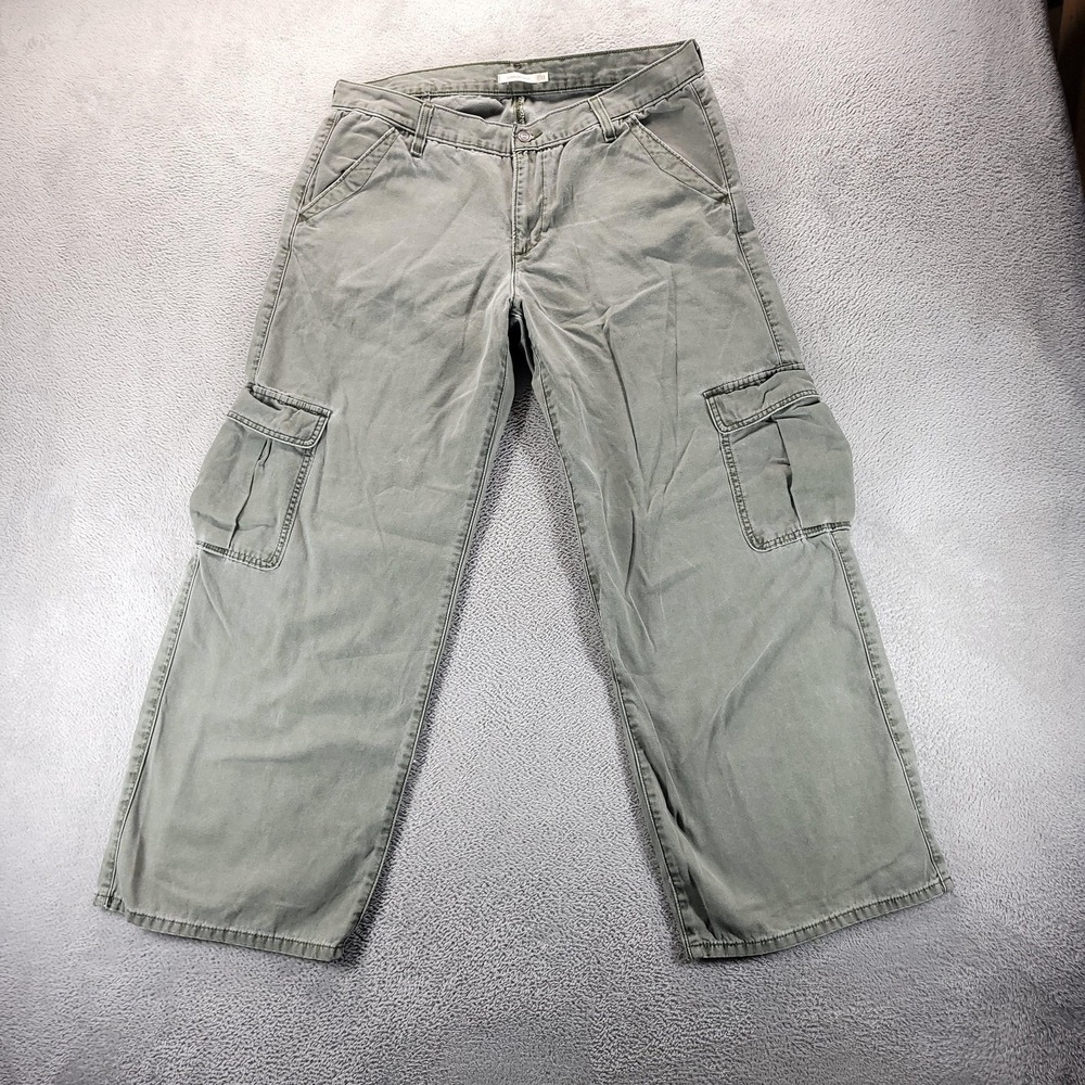 Levis Pants Womens 33 Green Superlow Cargo Canvas Utility Baggy Streetwear